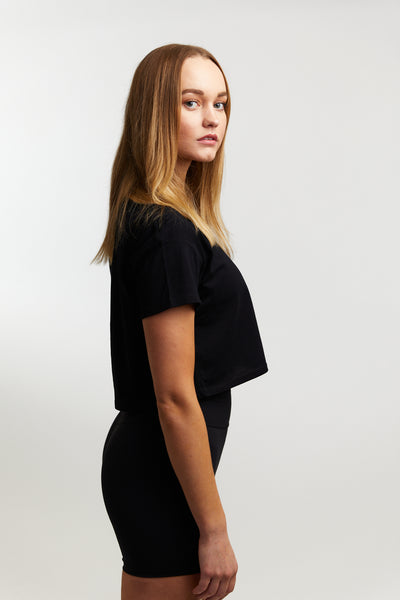 Women's Black Logo Crop Tee