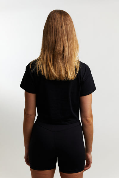 Women's Black Logo Crop Tee